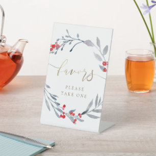 Signe De Table aquarelle d'hiver wreath faveurs piédestal
