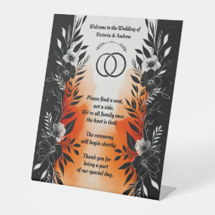 Signe De Table Aquarelle dramatique Mariage Floral Orange Noir