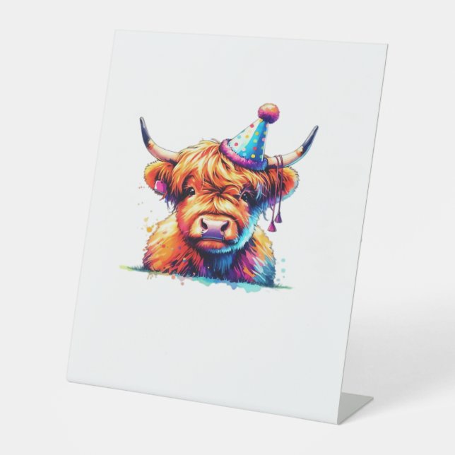 Signe De Table Aquarelle écossaise Highland Cow Anniversaire Esse (Recto)