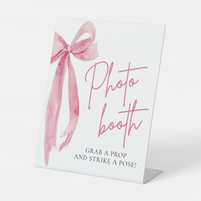 Signe De Table Aquarelle Elegant Blush Pink Bow Photo Booth Signa (Recto)