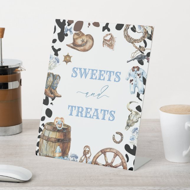 Signe De Table Aquarelle Elegant Petit Cowboy Rodeo Pays Bab (In SItu)