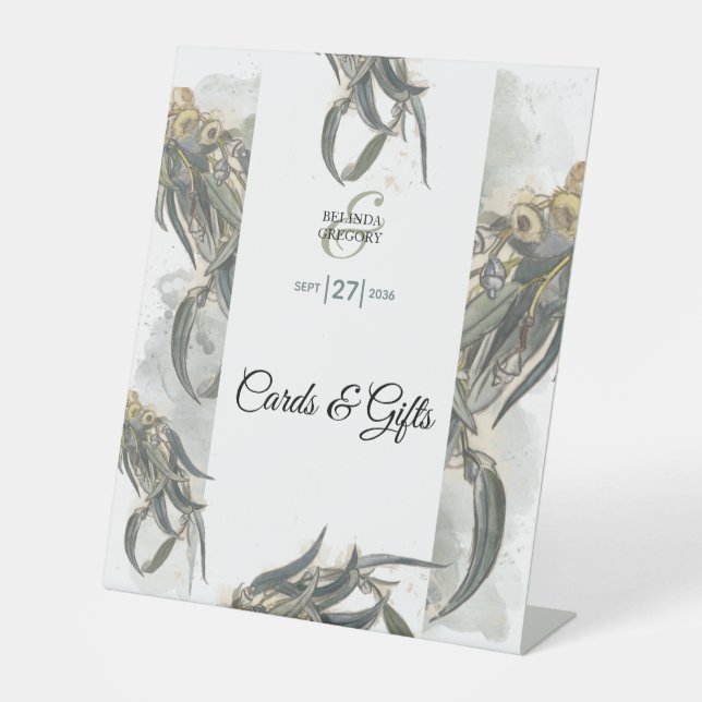 Signe De Table Aquarelle Eucalyptus Feuilles Cartes de mariage Ca (Recto)