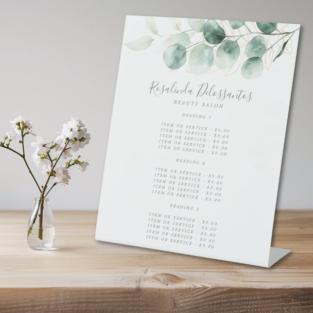 Signe De Table Aquarelle Eucalyptus Vert Vert Or Prix du feuillag (Créateur téléchargé)