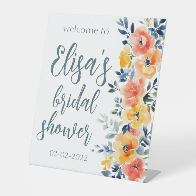 Signe De Table Aquarelle Fête des mariées florale PERSONNALISÉE (Recto)