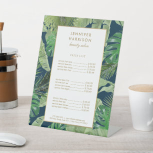 Signe De Table Aquarelle Feuille tropical Motif sur bleu foncé