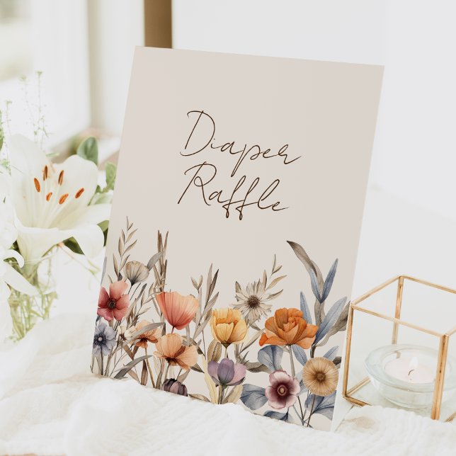 Signe De Table Aquarelle Floral Beige Baby shower Déchets Raffin (Créateur téléchargé)