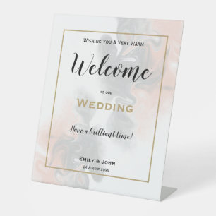 Signe De Table Aquarelle gris brun Peach Bienvenue au Mariage