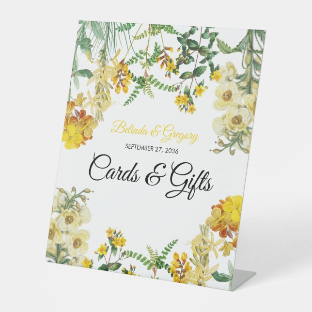 Signe De Table Aquarelle jaune Floral Cartes de mariage et cadeau (Recto)