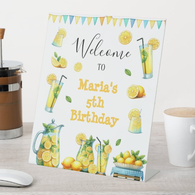 Signe De Table Aquarelle Lemonade Jaune Accueil Anniversaire (In SItu)