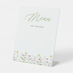 Signe De Table Aquarelle Menu Fleur sauvage rose jaune