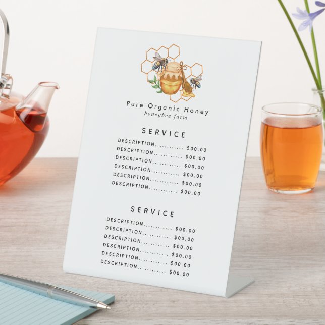 Signe De Table Aquarelle moderne peignes de miel avec abeille (In SItu)