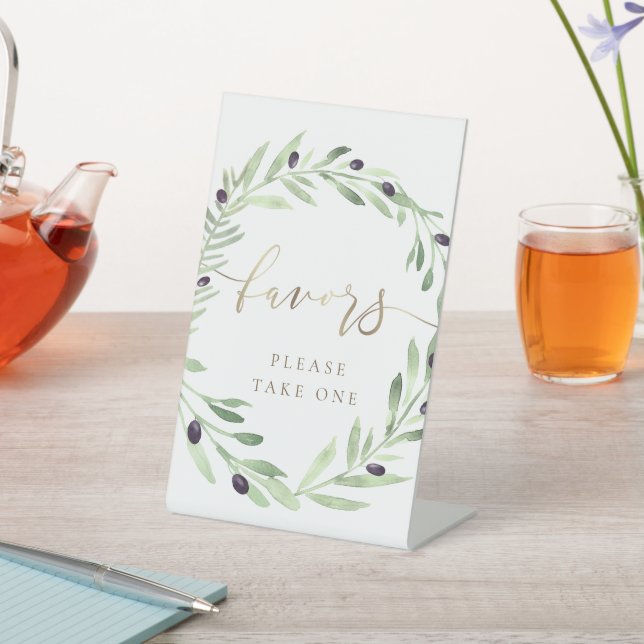 Signe De Table aquarelle olivier couronne faveurs piédestal (In SItu)