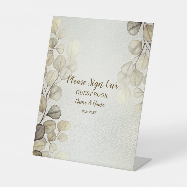 Signe De Table Aquarelle Party Golden Eucalyptus Foliage brillant (Recto)