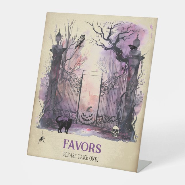 Signe De Table Aquarelle Porte gothique Entrée Halloween (Recto)