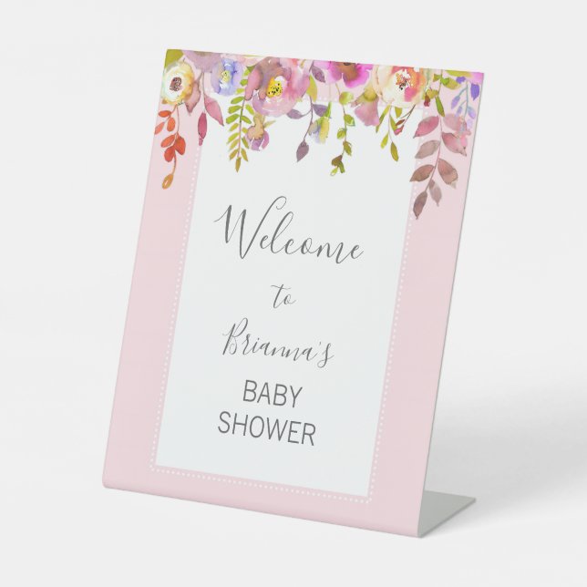 Signe De Table Aquarelle rose Baby shower floral (Recto)