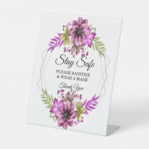 Signe De Table Aquarelle rose Et Vert Sécurité Florale