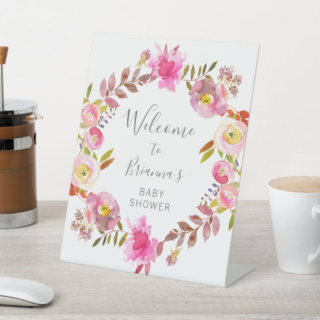 Signe De Table Aquarelle rose Floral Wreath Baby shower bienvenue (In SItu)