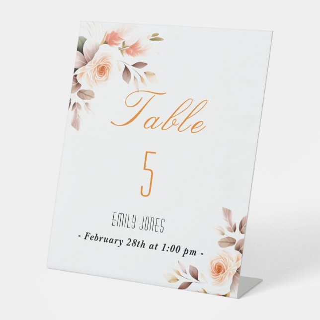 Signe De Table Aquarelle rose pâle rose douche à nage fleurie (Recto)