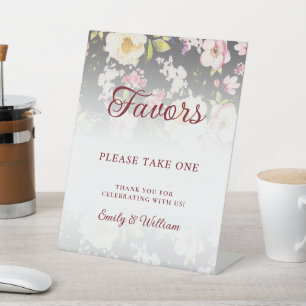 Signe De Table Aquarelle rose Roses jaunes, noir flou, Mariage