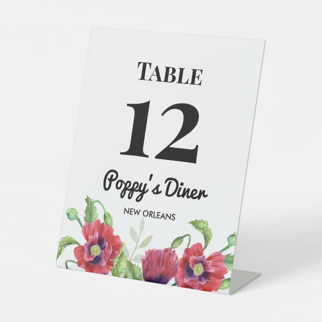 Signe De Table Aquarelle Rouge Poppies Floral Art Café Table Tent (Recto)