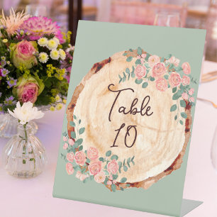 Signe De Table Aquarelle rustique Bois Slice Sage Vert