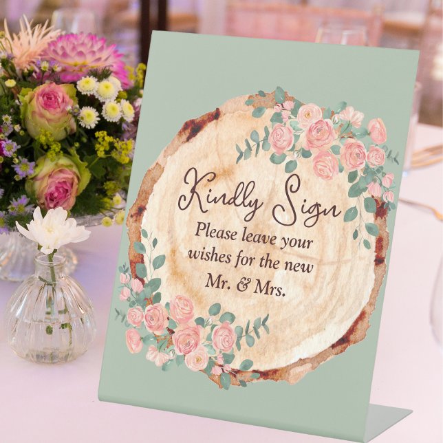 Signe De Table Aquarelle rustique Bois Slice Sage Vert (Créateur téléchargé)