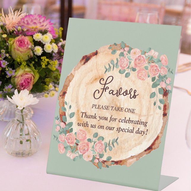 Signe De Table Aquarelle rustique Bois Slice Sage Vert (Créateur téléchargé)