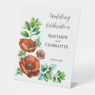 Signe De Table Aquarelle Sublime Coquelicots Rouges de Style Vint