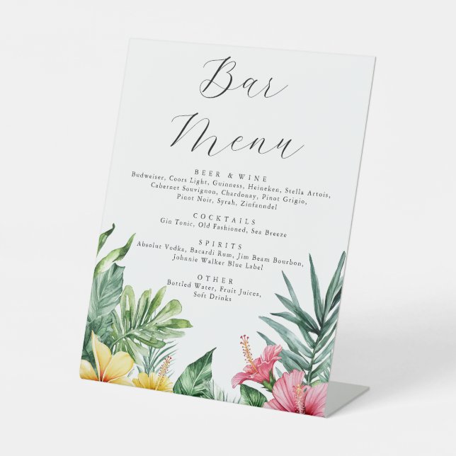 Signe De Table Aquarelle Tropical Floral Bar Menu Mariage (Recto)