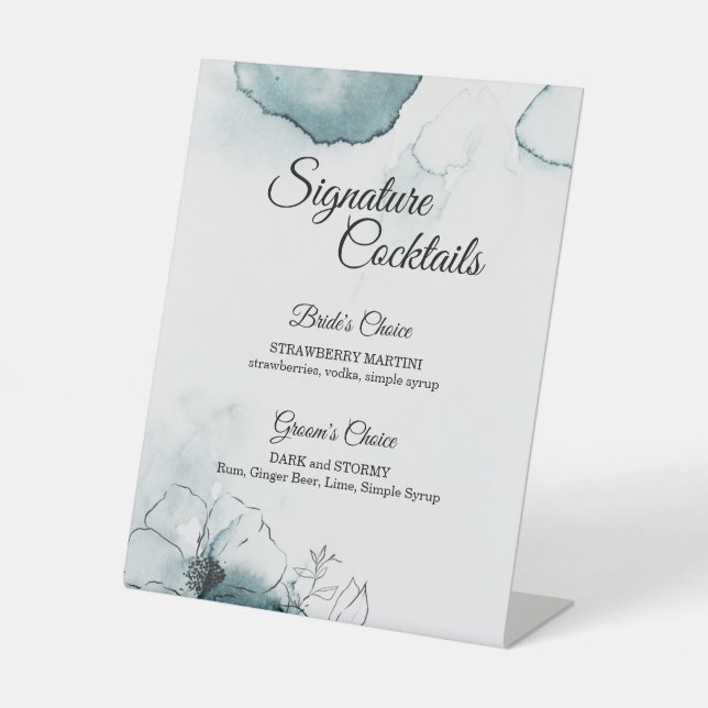 Signe De Table Aquarelle turquoise Croquis Mariage Cocktail Menu (Recto)