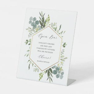Signe De Table Aquarelle Verdure Or Hexagon Mariage Open Bar