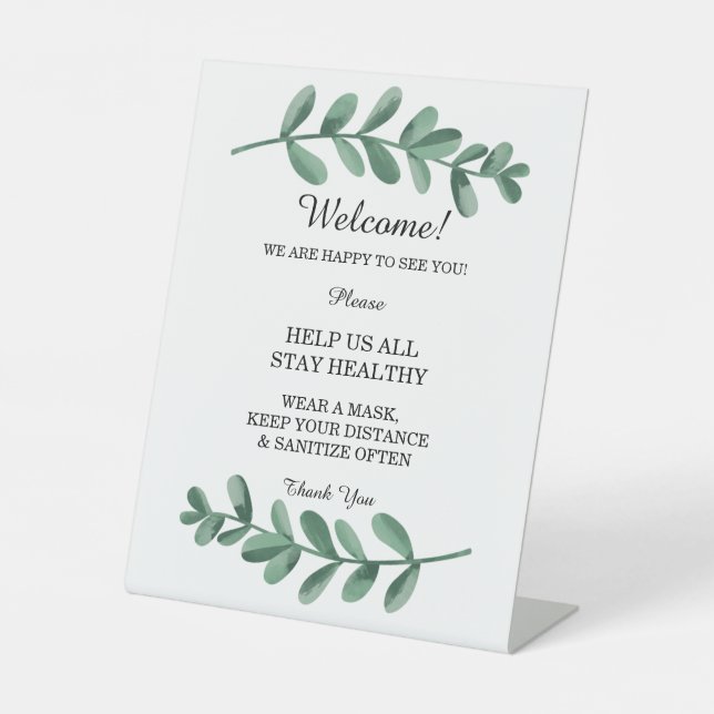 Signe De Table Aquarelle Vert Feuilles Mariages Sécurité (Recto)