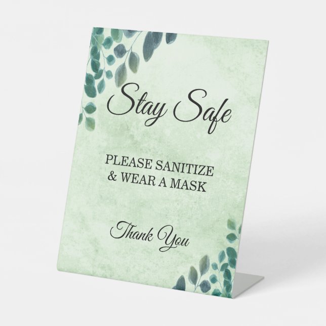 Signe De Table Aquarelle verte Eucalyptus Sécurité Feuille (Recto)