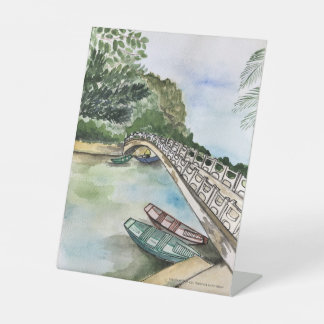 Signe De Table Aquarelle, Vietnam, paysage de la province de Ninh