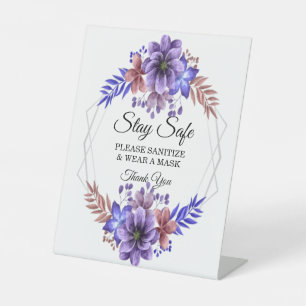 Signe De Table Aquarelle violet et bleu Sécurité Florale