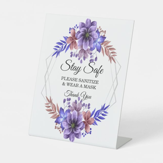 Signe De Table Aquarelle violet et bleu Sécurité Florale (Recto)