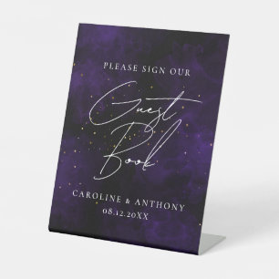 Signe De Table Aquarelle violet foncé Noir Magique Livre d'invité