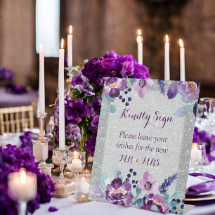 Signe De Table Aquarelle violette Floral et Mariage Parties scint