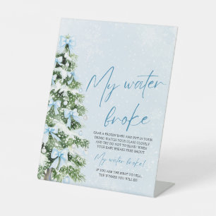 Signe De Table Arbre de Noël Ruban Bleu My Water Broke Baby Showe