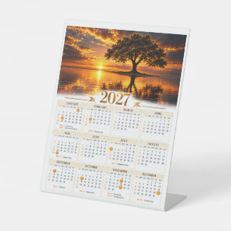 Signe De Table Arbre Majestueux 2027 Coucher de Soleil sur Lac Do