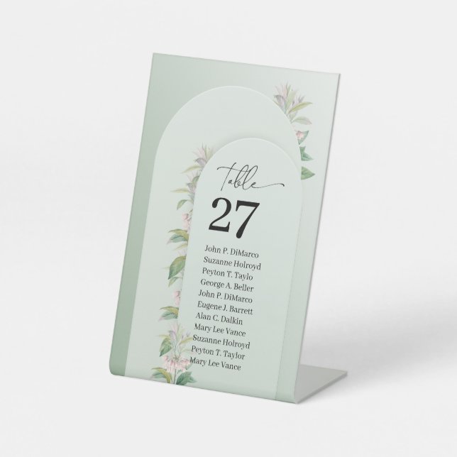 Signe De Table Arc de Boho vert pâle feuillu vert foncé fleuri (Recto)