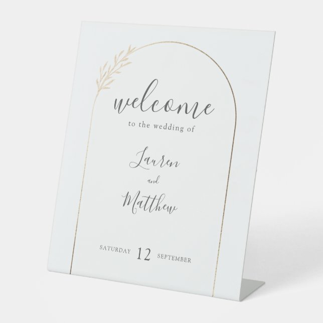 Signe De Table Arc Floral or moderne Mariage frontalier Bienvenue (Recto)