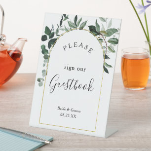 Signe De Table Arc moderne aquarelle vert livre d'or