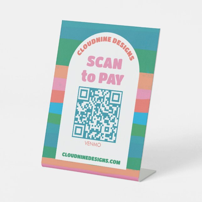 Signe De Table Arch Rétro Rayures CODE QR PAIEMENT SCAN (Recto)