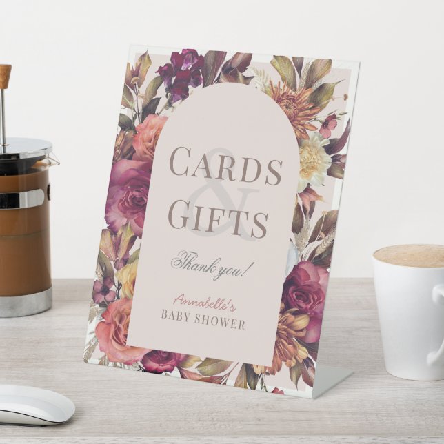 Signe De Table Arche en couronne d'automne Baby shower rose Carte (In SItu)