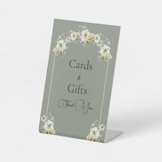 Signe De Table Arched Sage Green Floral Wedding Pedestal Sign