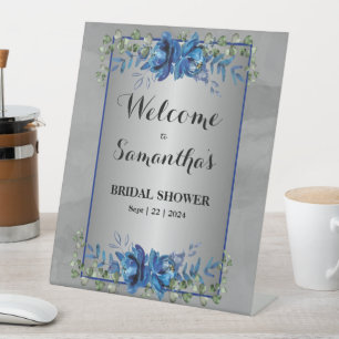 Signe De Table Argent chatoyant : Fête des mariées Florale Bleue