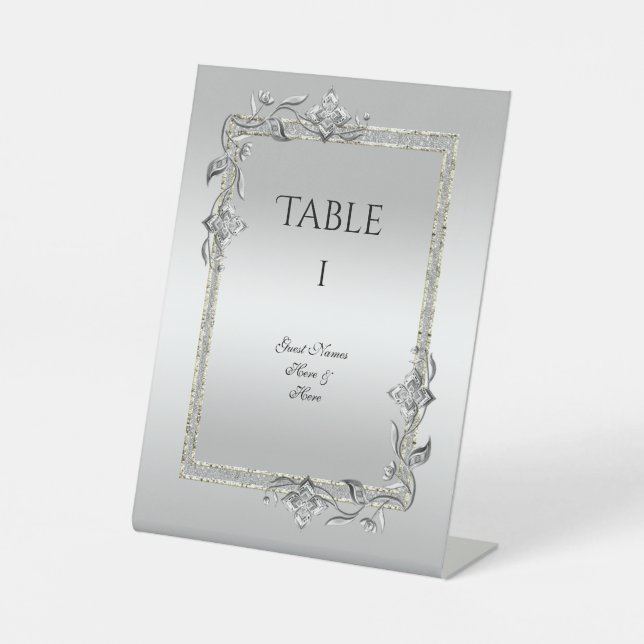 Signe De Table Argent Gem & Parties scintillant 25e anniversaire  (Recto)