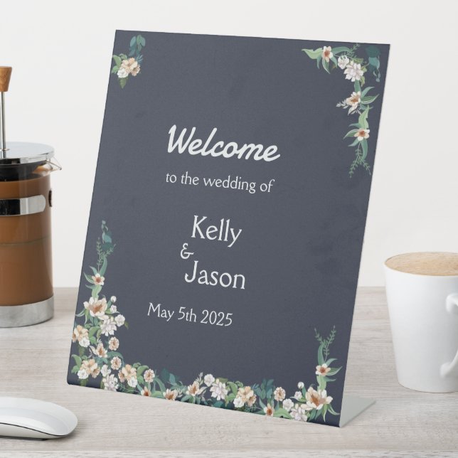 Signe De Table Arrière - plan de marine Retro Elegant blanc Flowe (In SItu)