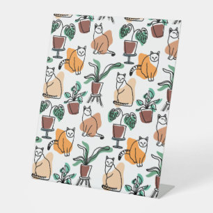 Signe De Table Art de trait dessin chats et fleurs